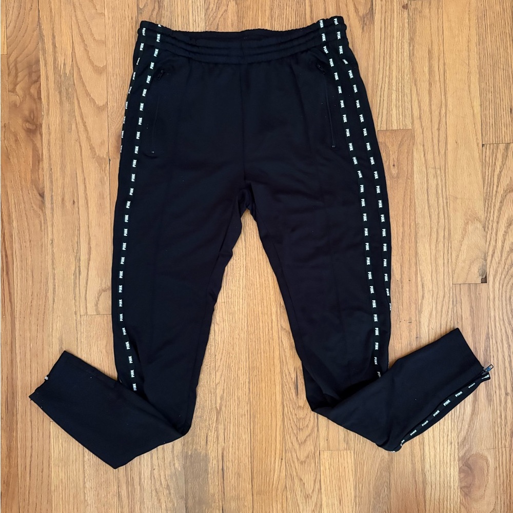 PINK Victoria's Secret Black Joggers with White Design